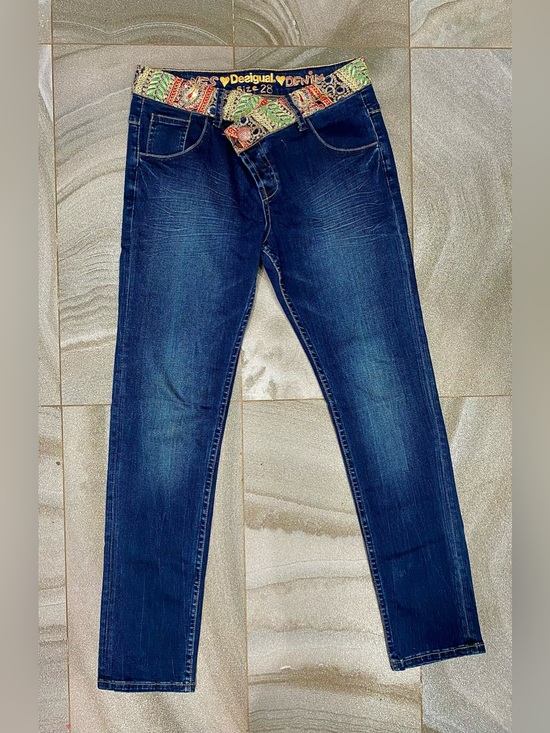 Desigual Denim - Women’s Desigual Embroidered Embellished Waistband Dark Denim Straight Jeans 28
